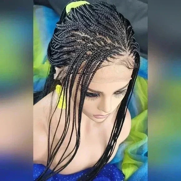 ๐ Braided full Lace Wig: African-Inspired, Black wig Human-Synthetic, "YARA" - Picture 10 of 16